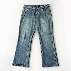 VSK Womens Denim JEANS Size 14 Back Pocket Flaps with Brown/Cream Stitching